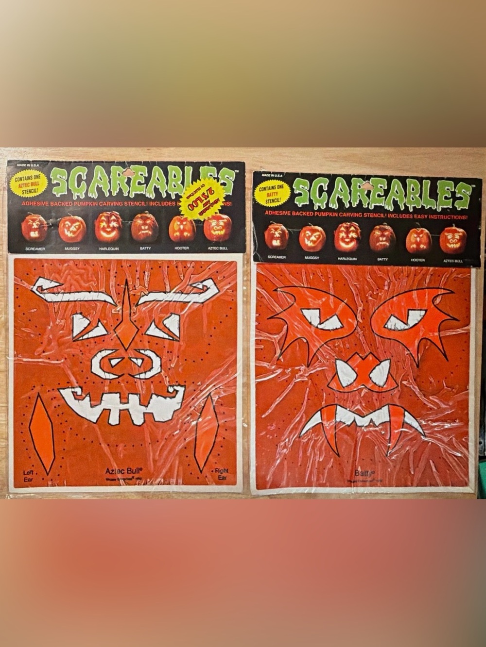 Vintage 90s Halloween Adhesive Pumpkin Carving Stencils - Orange